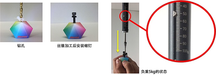 钻孔 / 丝锥加工后安装螺钉 / 负重5kg的状态